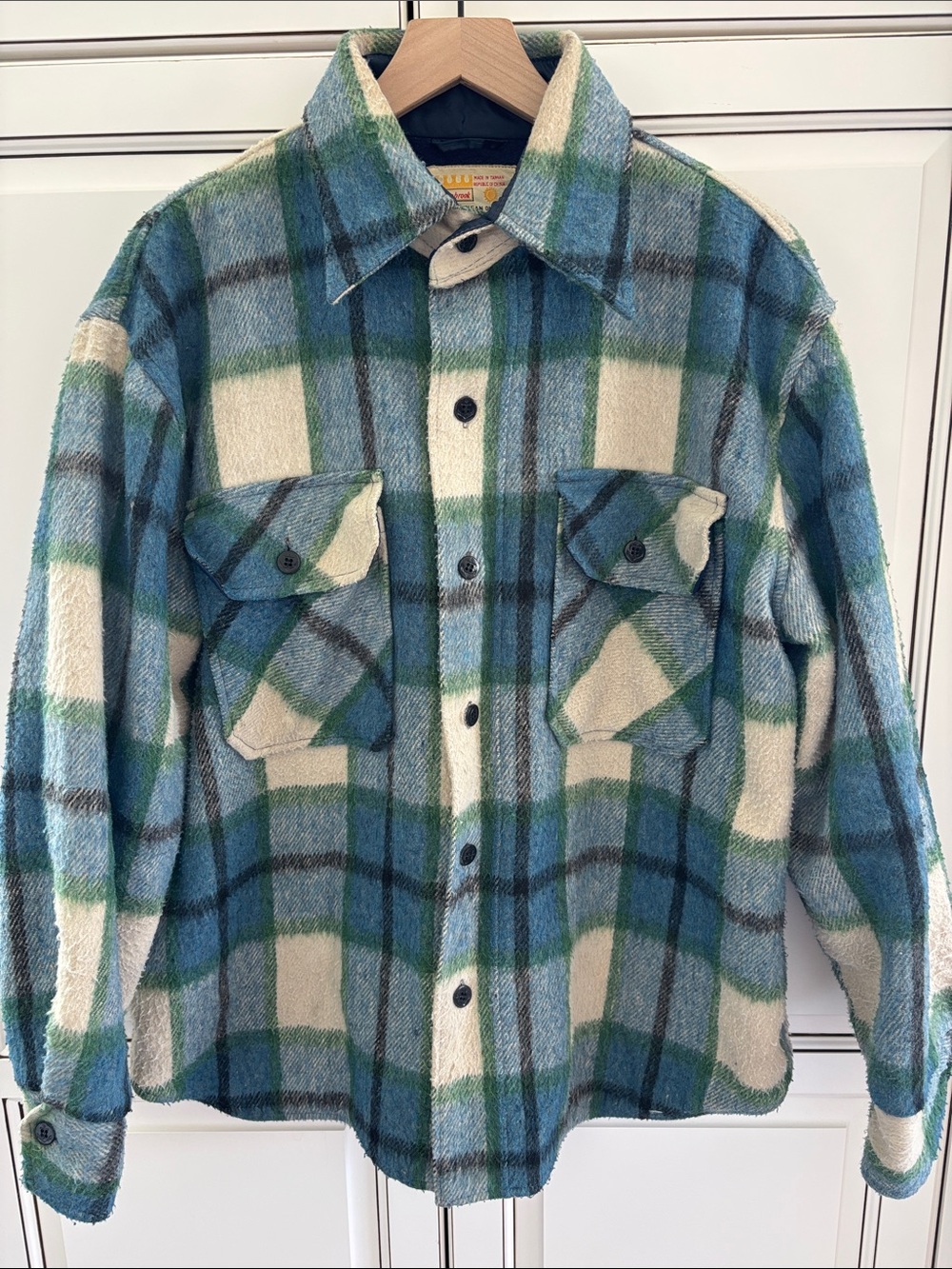 Cranbrook Wool‎ Flannel Thick Lined Shirt Jacket Blue Plaid Mens Large Vintage